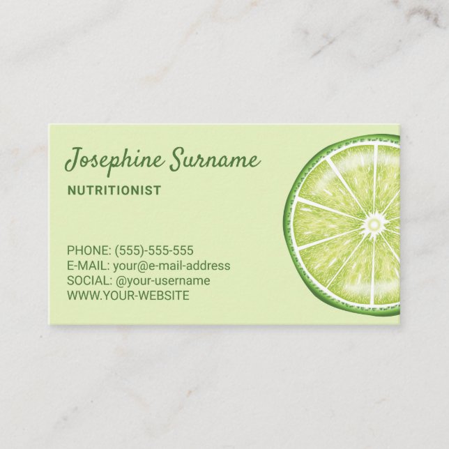 Lime Frukt Skiva Nutritionist Dietist Grön Visitkort (Framsida)