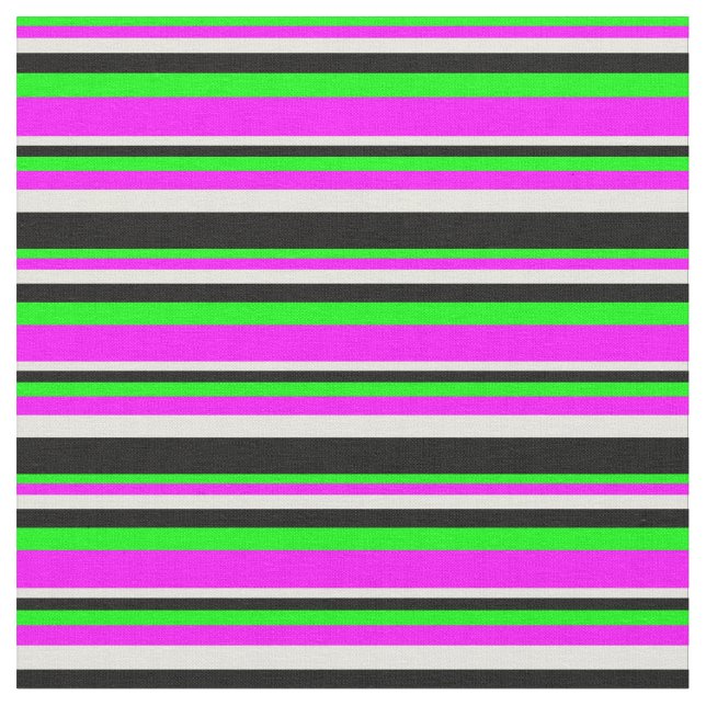 Lime, Fuchsia, Beige och Black Färgad Linjer Tyg (Närbild)
