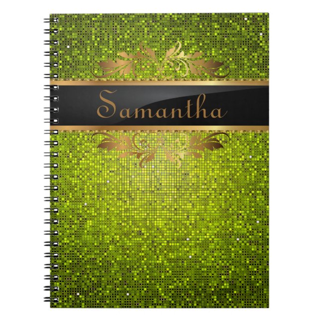 Lime Glitter Sequin Disco Glitz Spiral bärbar dato Anteckningsbok (Framsidan)
