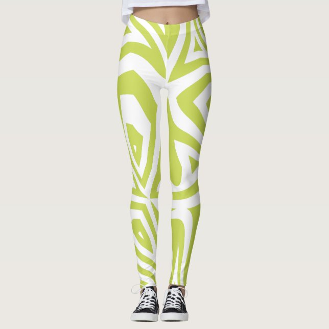 Lime Green Abstrakt Zebra tryck Womens Leggings (Framsida)