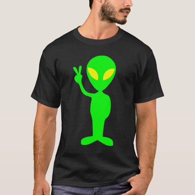 Lime Green Alien ge Fredstecken Shirt Tee (Framsida)