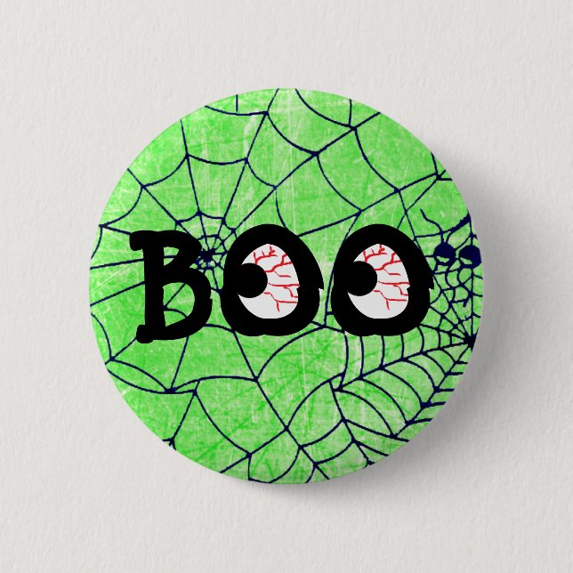 Lime Green and Black Halloween Boo Eyebullton Butt Knapp (Framsida)
