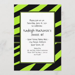 Lime Green and Black Zebra ränder Sweet 16 Invita Inbjudningar