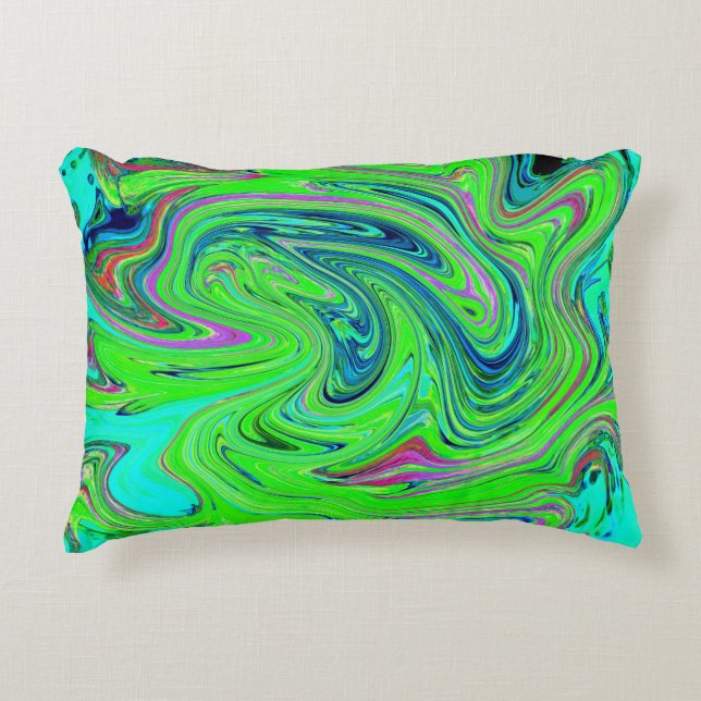 Lime Green and Blue Groovy Abstract Retro Art Prydnadskudde (Framsidan)