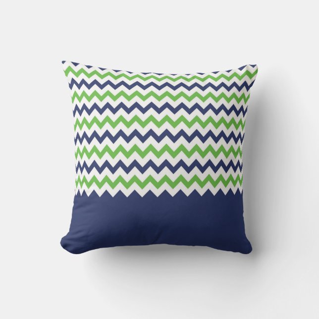 Lime Green and Navy Blue Zigzag Pillow Kudde (Framsida)