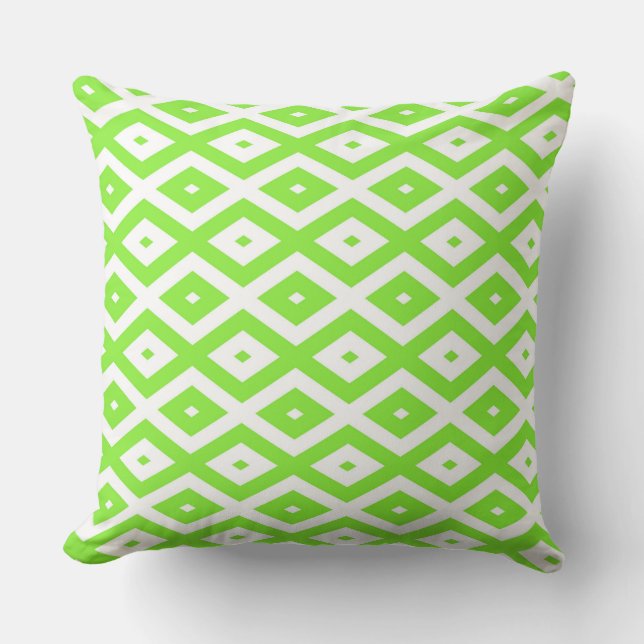 Lime green and white diamond pattern kudde (Framsida)