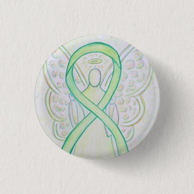 Lime Green Angel Awareness Ribbon Art Lapel Pin Knapp (Framsida)