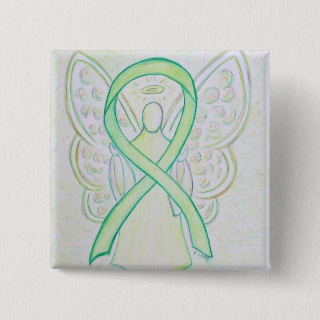 Lime Green Angel Awareness Ribbon Art Lapel Pin Knapp (Framsida)