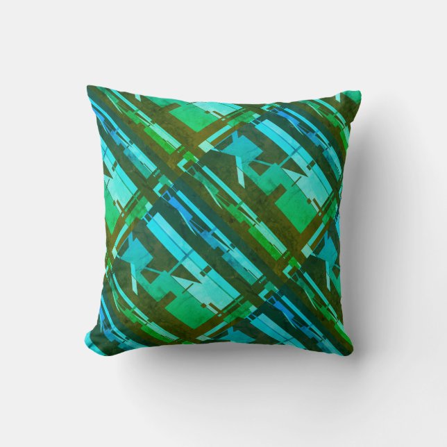 Lime Green Aqua Brown Diagonal sydvästra utseende Kudde (Framsida)