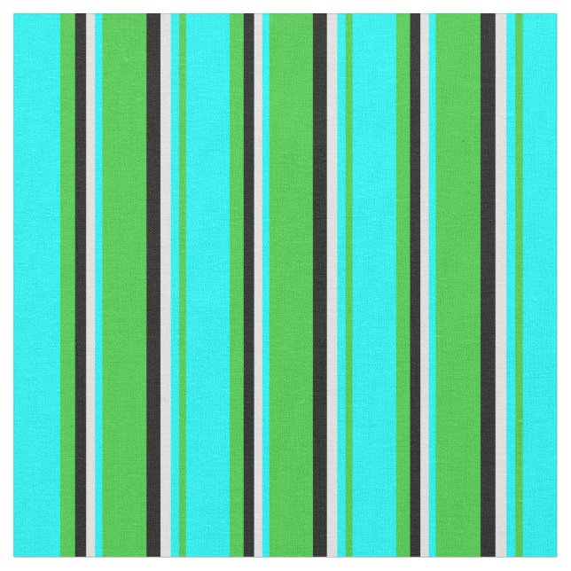 Lime Green, Aqua, Lavender & Black Färgad Linjer Tyg (Närbild)
