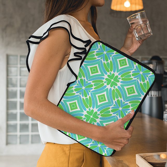 Lime Green Aqua Turcos Retro Art Mönster Laptop Sleeve (Skapare uppladdad)
