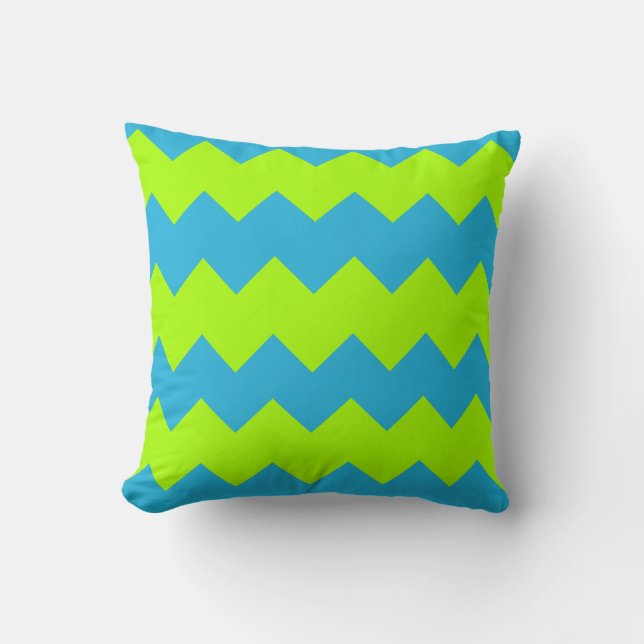 Lime Green, Aqua Zig Zag Kudde (Framsida)