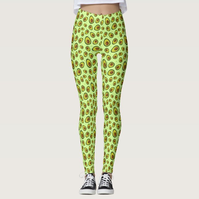 Lime Green Avocado Fruit Patterned Leggings (Framsida)