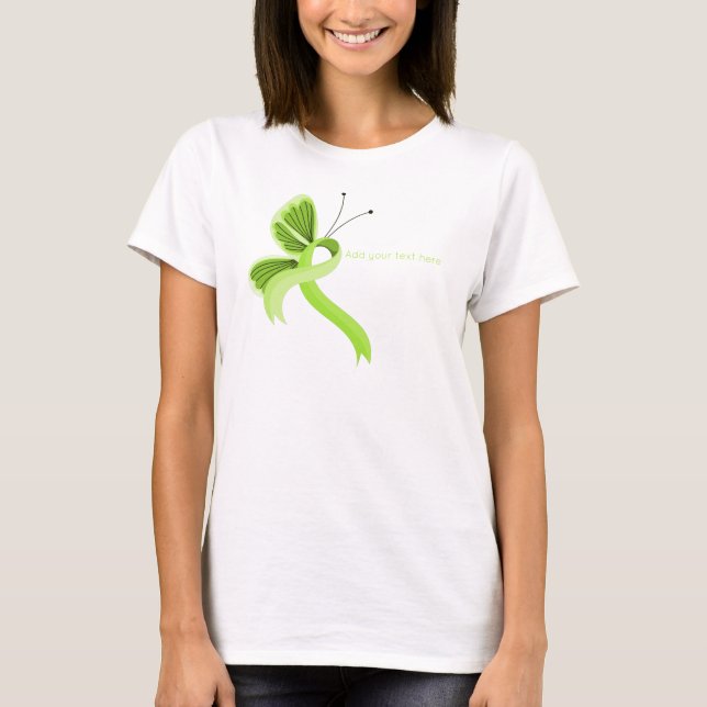 Lime Green Awareness Ribbon Butterfly T-Shirt (Framsida)