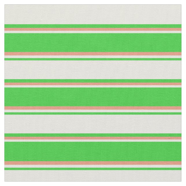 Lime Green, Beige och Mörk Salmon Lining Mönster Tyg (Närbild)