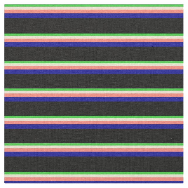 Lime Green, Beige, Salmon, Mörk blått och svart Tyg (Närbild)