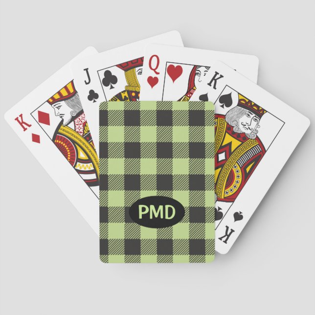 Lime Green Black Buffalo Play Monogram Initialer Casinokort (Baksidan)