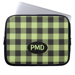 Lime Green Black Buffalo Play Monogram Initialer Laptop Fodral