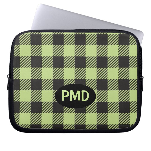 Lime Green Black Buffalo Play Monogram Initialer Laptop Fodral (Framsidan)