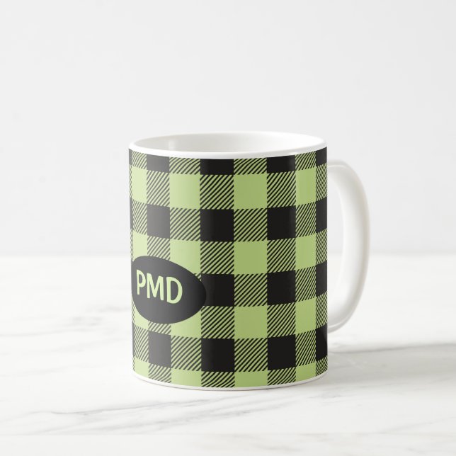 Lime Green Black Buffalo Play Monogram Kaffemugg (Framsida höger)
