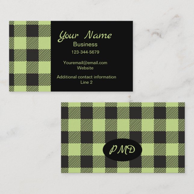 Lime Green Black Buffalo Play Monogram Visitkort (Fram/baksida)