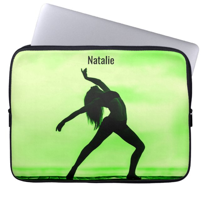 Lime Green & Black Dance Laptop sleeve med Namn (Framsidan)