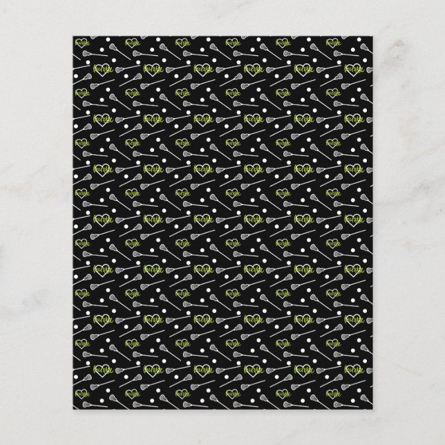 Lime Green Black Lacrosse Stick & Hearts Scrapbook (Framsida)