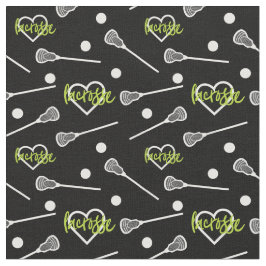 Lime Green Black Lacrosse Sticks & Hearts Mönster Tyg