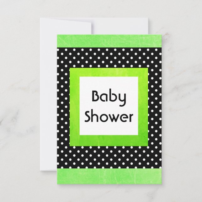 Lime Green & Black Polka Dot Baby Shower Inbjudan (Framsida)