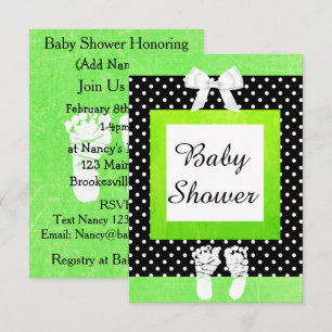 Lime Green & Black Polka Dot Baby Shower Inbjudan