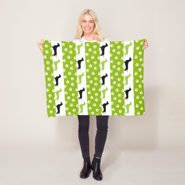 Lime Green Black & White Dachshund Fleece Blanket (På plats)
