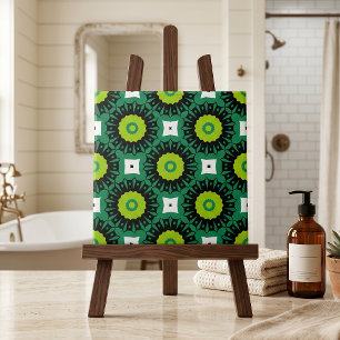 Lime Green Black & White Mosaic Geometric Mönster Kakelplatta