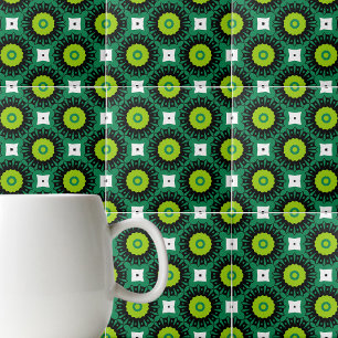 Lime Green Black & White Mosaic Geometric Mönster Kakelplatta