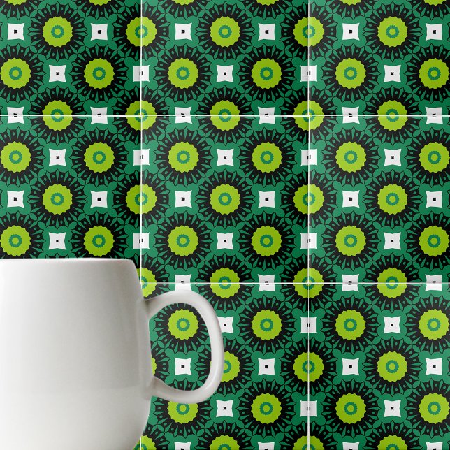 Lime Green Black & White Mosaic Geometric Mönster Kakelplatta (Skapare uppladdad)