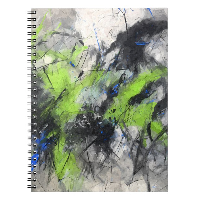 Lime Green Blue Black Abstrakt Chaos Anteckningsbok (Framsidan)