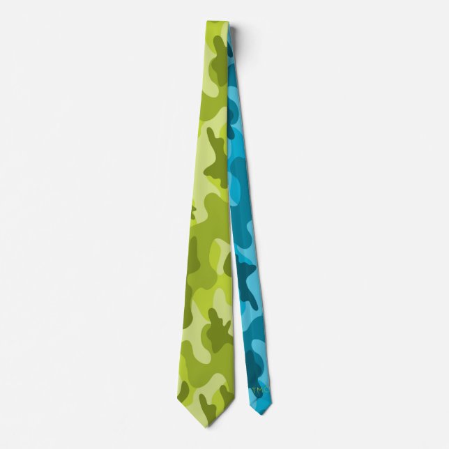 Lime Green Blue Combo CAMO Modern Neck Tie Slips (Framsida)