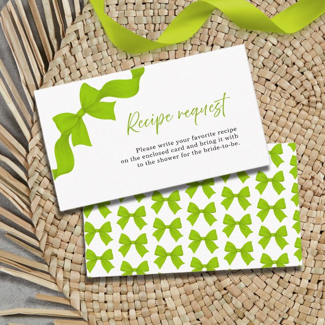 Lime Green Bow Bridal Shower Recipe Request Tilläggskort (Skapare uppladdad)