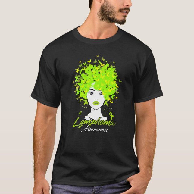Lime Green Butterflies Lymphoma Awareness Warrior T Shirt (Framsida)