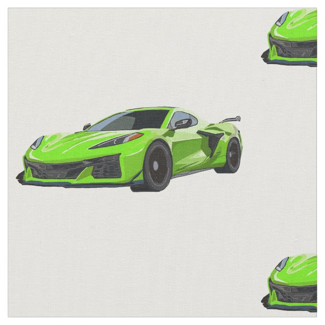 Lime Green C8 Corvette Hand plockade Sketch Fabric Tyg (Närbild)