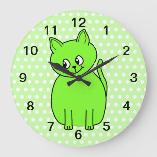 Lime Green Cat. Stor Klocka
