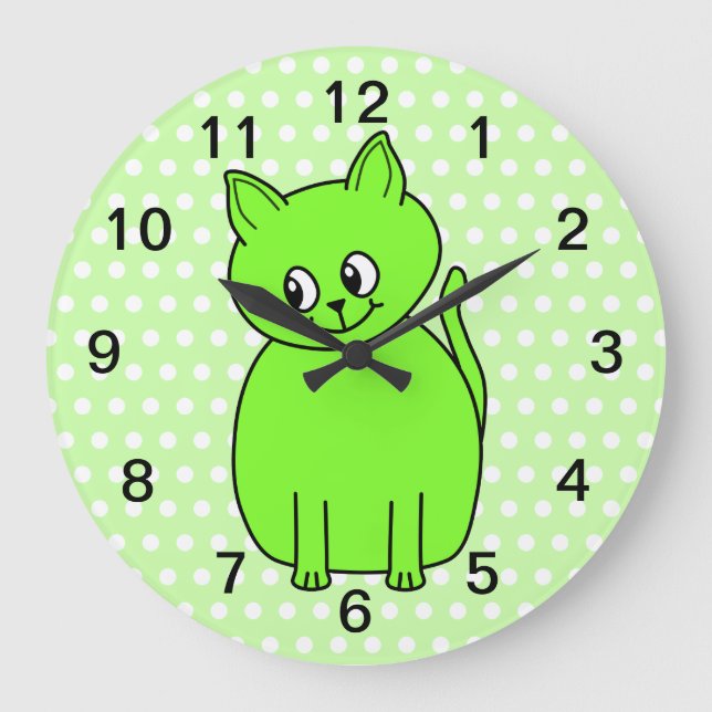 Lime Green Cat. Stor Klocka (Framsida)