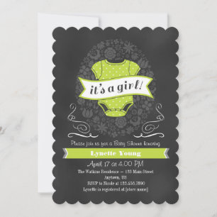 Lime Green Chalkboard Girl Baby Shower Inbjudan