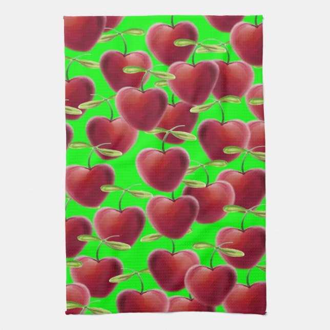 Lime Green Cherry Stänk Kökshandduk (Vertikal)