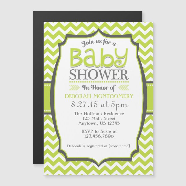 Lime Green Chevron Magnetic Baby Shower Inbjudan Magnetisk Inbjudningskort (Fram/baksida)