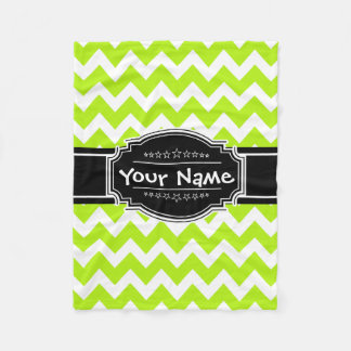 Lime Green Chevron med svart Personlig Namn Fleecefilt
