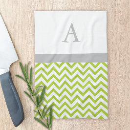 Lime Green Chevron Monogram Kökshandduk