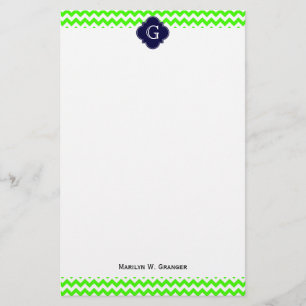Lime Green Chevron Navy Blue Quatrefoil Monogram Brevpapper