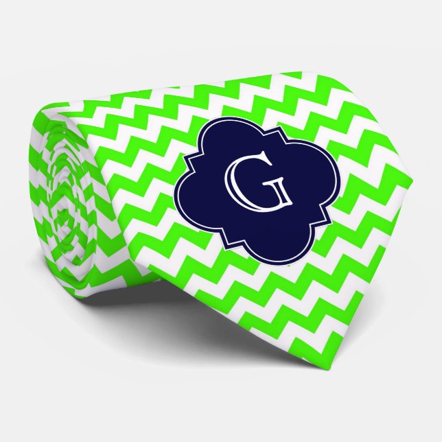 Lime Green Chevron Navy Blue Quatrefoil Monogram Slips (Rullad)