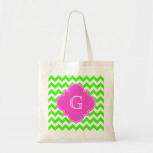 Lime Green Chevron Shock rosa Quatrefoil Monogram Tygkasse
