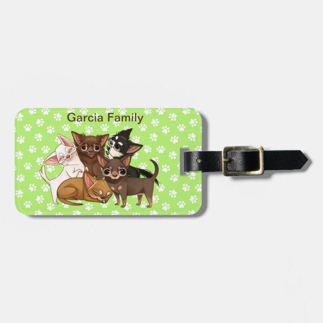Lime Green Chihuahua Luggage Tag Bagagebricka (Horisontell Framsida)